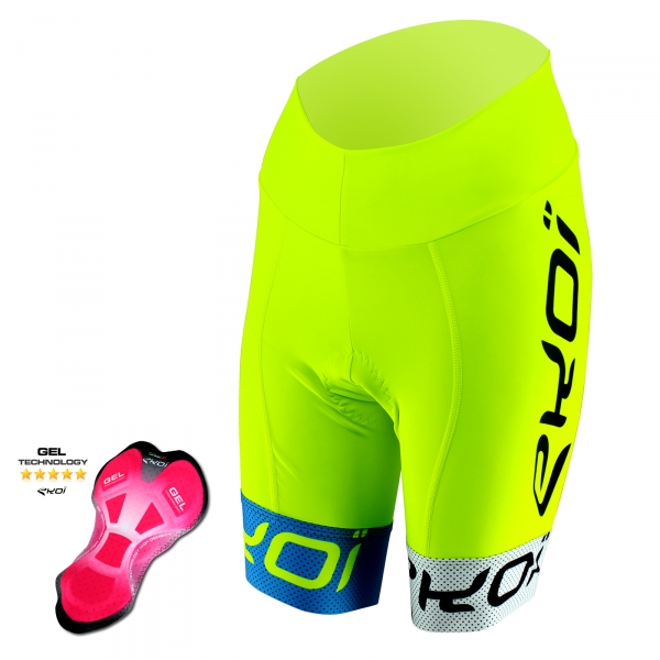 Culotte Bike corto mujer EKOI COMP10 Gel Amarillo Azul Blanco Culotte Bike corto mujer EKOI COMP10 Gel Amarillo Azul Blanco
