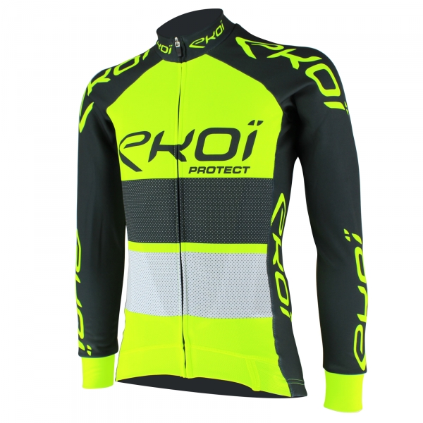 EKOI PROTECT minimum overtaking distance Yellow fluo / Slate grey long sleeve cycling jersey EKOI PROTECT minimum overtaking distance Yellow fluo / Slate grey long sleeve cycling jersey