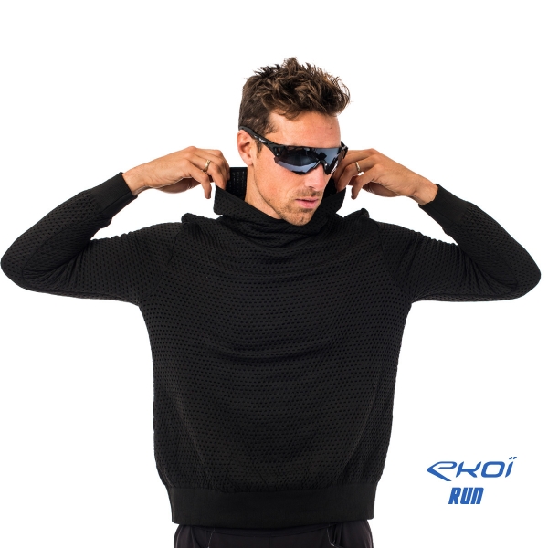 Sweat capuche EKOI RUN Bleu Noir Sweat capuche EKOI RUN Bleu Noir