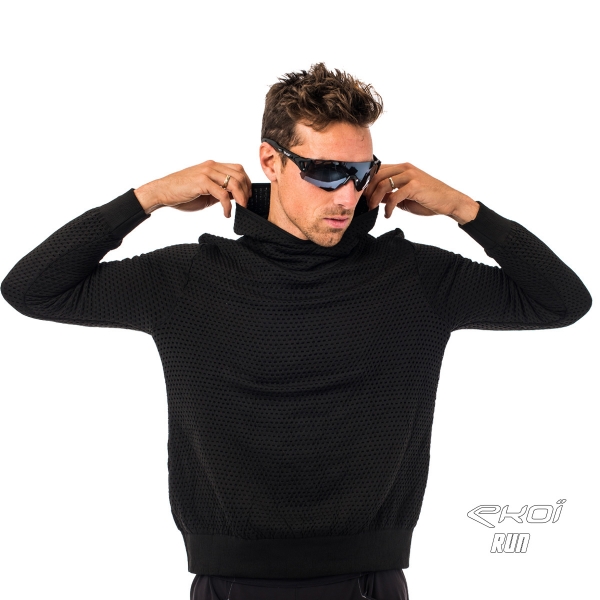 Sweat capuche EKOI RUN Blanc Noir Sweat capuche EKOI RUN Blanc Noir